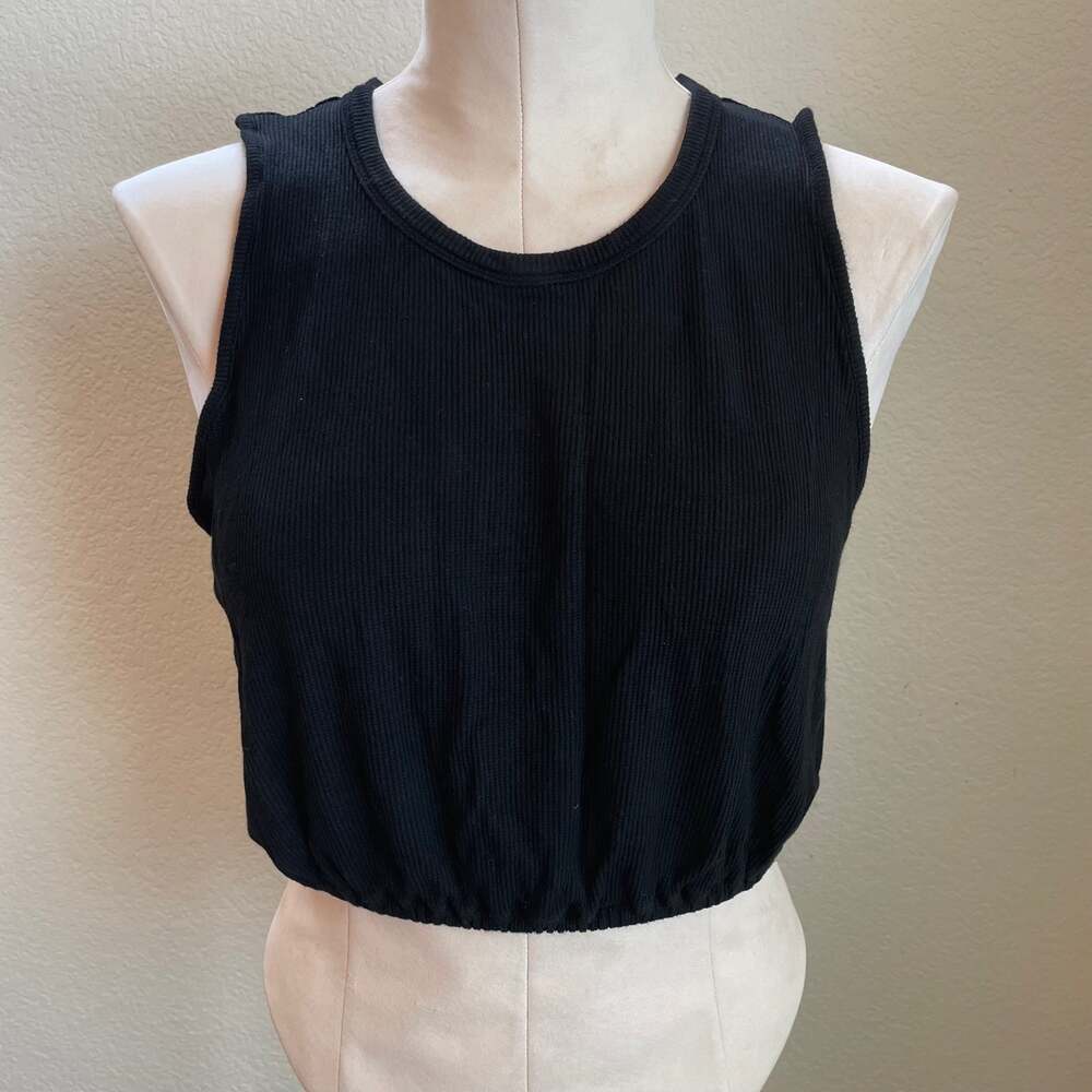 Free people intimately black ribbed open back crop top womens medium new